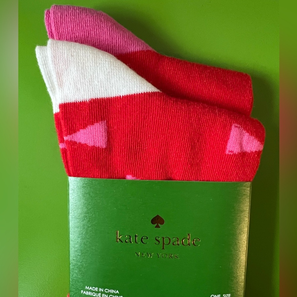 KATE SPADE cotton blend bow geometric  maraschino socks rare find NEW